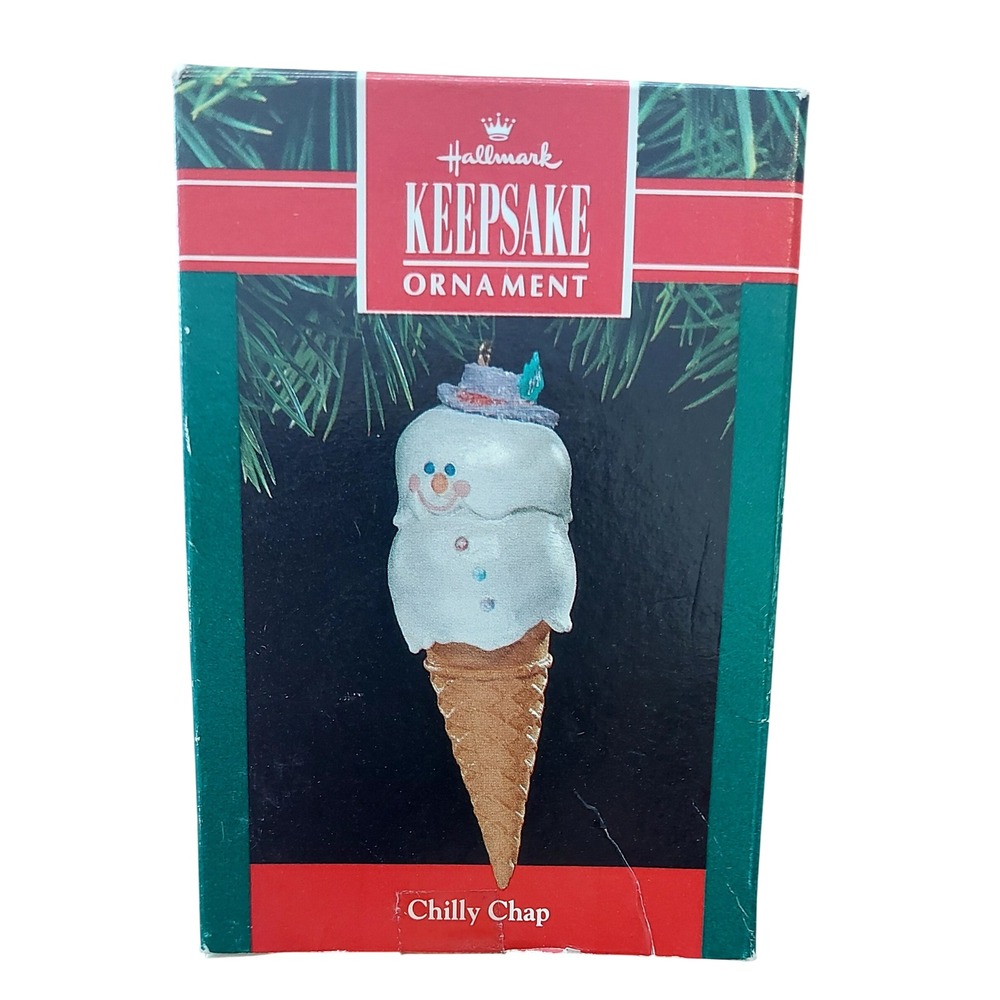 Vintage Hallmark Keepsake Ornament 1991 Chilly Chap Snowman Ice Cream Cone